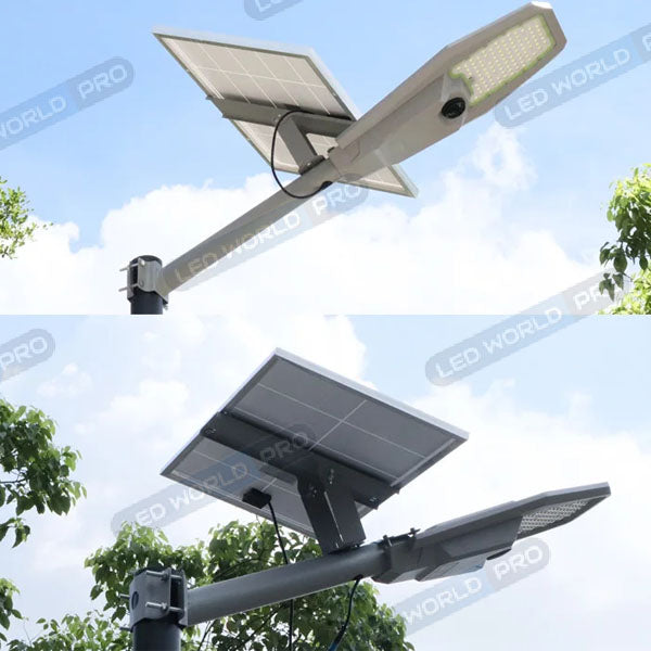 Pack lampadaire complet 6 mètres : Lampe de rue solaire Série INTERSTELLAR ULTRA - 600 Watts - 3600 Lumens - 3000K + Mât STANDARD 6 mètres au choix (Série STANDARD V1 EVO ou Série STANDARD V4 EVO - Avec trappe)