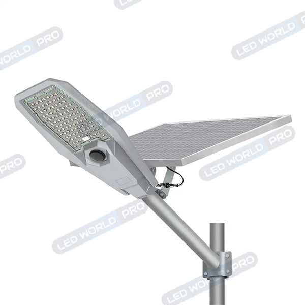 Lampe de rue solaire - Série INTERSTELLAR ULTRA - 600 Watts - 3600 Lumens - Angle 150x70° - IP65 - Lampe 62 x 30 x 8 cm - Panneau 67 x 45 cm - Controleur intelligent - Avec télecommande - Capteur PIR - 6000k - Support inclus - Capteur crépusculaire