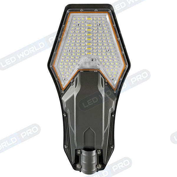 Pack lampadaire complet 5 mètres : Lampe de rue solaire Série INTERSTELLAR ELITE - 800 Watts - 5600 Lumens - 6000K + Mât STANDARD V1 EVO 5 mètres - Entraxe latéral des trous 200mm