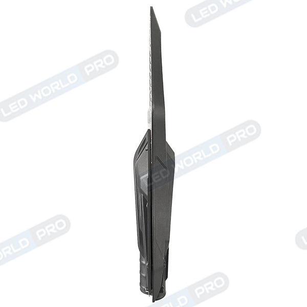 Pack lampadaire complet 5 mètres : Lampe de rue solaire Série INTERSTELLAR ELITE - 800 Watts - 5600 Lumens - 6000K + Mât STANDARD V1 EVO 5 mètres - Entraxe latéral des trous 200mm