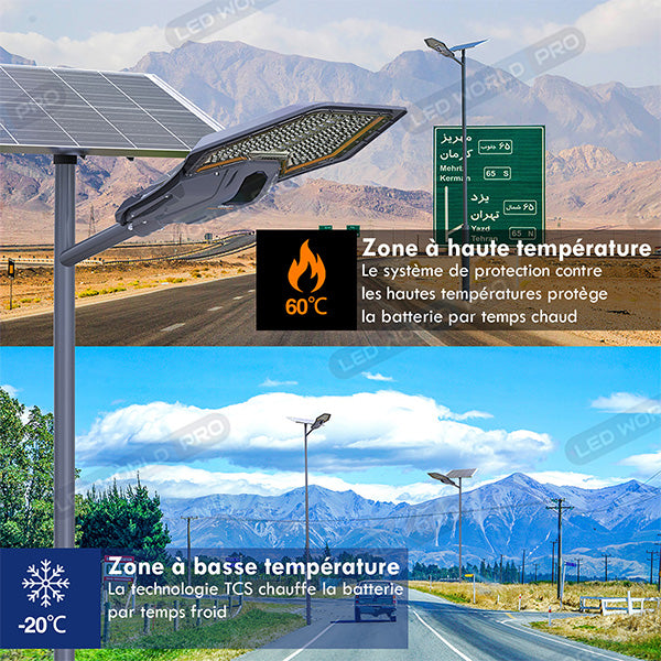 Lampe de rue solaire - Série INTERSTELLAR ELITE PIR - 800 Watts - 5600 Lumens - Angle 150*70° - IP66 - Lampe 75 x 34 x 10 cm - Panneau MONO 67 x 45 x 3 cm - Contrôleur intelligent - Télécommande - Support inclus - Détecteur de mouvement - 6000k