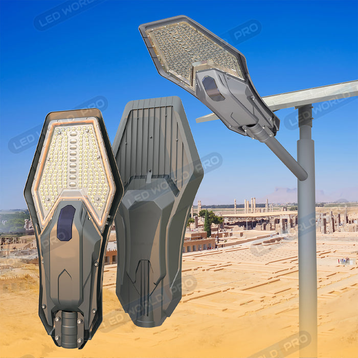 Pack lampadaire complet 3 mètres : Lampe de rue solaire Série INTERSTELLAR ELITE PIR - 800 Watts - 5600 Lumens - 6000K + Mât STANDARD V1 EVO ou Mât STANDARD V4 ECO 3 mètres