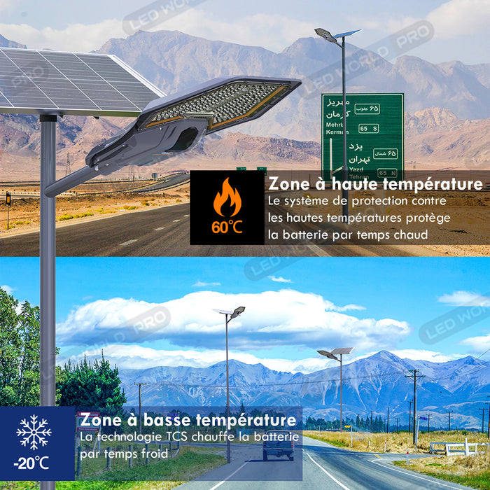 Pack lampadaire complet 3 mètres : Lampe de rue solaire Série INTERSTELLAR ELITE PIR - 800 Watts - 5600 Lumens - 6000K + Mât STANDARD V1 EVO ou Mât STANDARD V4 ECO 3 mètres