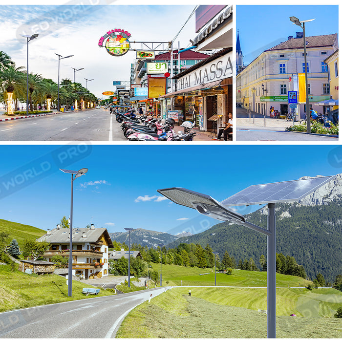 Pack lampadaire complet 3 mètres : Lampe de rue solaire Série INTERSTELLAR ELITE PIR - 800 Watts - 5600 Lumens - 6000K + Mât STANDARD V1 EVO ou Mât STANDARD V4 ECO 3 mètres