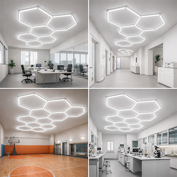 Lampe Hexagonale LED Filaire - Série HEXAGONE - 192 Watts - 23 040 Lumens - 120 Lumens/Watt - Angle 120° - IP20 - 229 x 158 cm - 6000k - Avec accessoires