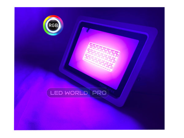 Pack de 10x Projecteurs LED Filaires RGB - Série PAD 50 Watts - 5000 Lumens - 100 Lumens/Watt - Angle 120° - IP66 - 205 x 160 x 34 mm - Avec télécommande - Garantie 3 ans