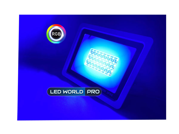 Pack de 10x Projecteurs LED Filaires RGB - Série PAD 50 Watts - 5000 Lumens - 100 Lumens/Watt - Angle 120° - IP66 - 205 x 160 x 34 mm - Avec télécommande - Garantie 3 ans