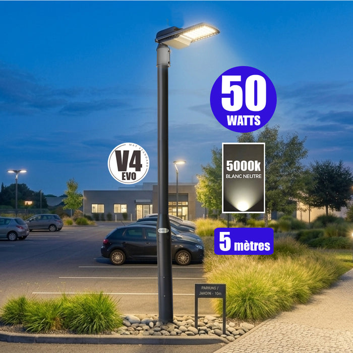 Pack lampadaire filaire complet 3/4/5/6 mètres au choix : Lampe filaire Série STAR200 + Mât EVO - Entraxe des trous 200mm - Noir
