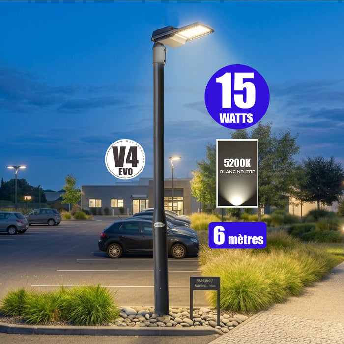 Pack lampadaire filaire complet 3/4/5/6 mètres au choix : Lampe filaire Série STAR200 + Mât EVO - Entraxe des trous 200mm - Noir