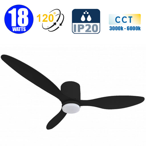 Ventilateur de plafond LED - Série FRESH - 18 Watts - 1440 Lumens - 80 Lumens/watt - CCT 3000k/4000k/6000k - IP20 - Angle 120° -  107 x 24 cm - Modèle Noir - Avec télécommande