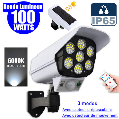 Projecteur LED solaire de sécurité - Série ILLUSION – Rendu lumineux 100 Watts - IP65 - 195 x 104 x 90 mm - 3 modes - Télécommande - Avec détecteur de mouvement – Fonction détection 0-100% - Avec capteur crépusculaire - 6000k
