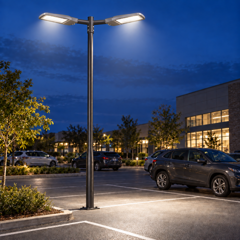 Pack lampadaire filaire complet double tête 3/4/5/6 mètres au choix : 2x Lampadaires LED filaires Série FLEX V4 + Mât STANDARD V4 EVO - Entraxe des trous 200mm - Noir ou Gris + Adaptateur en ligne ou perpendiculaire 80/60mm