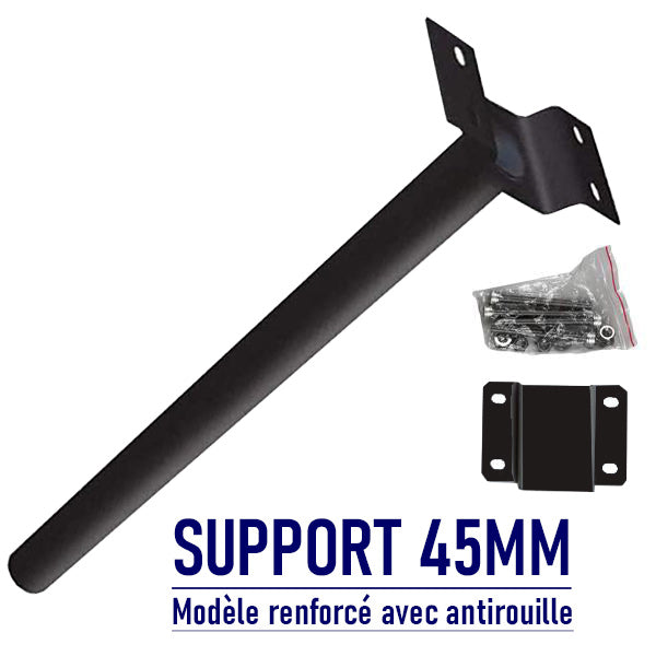 Support mural pour Candélabre / Lampe de rue et parking – Diamètre 45mm - Couleur NOIR - Modèle renforcé avec antirouille