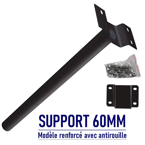 Support mural pour Candélabre / Lampe de rue et parking – Diamètre 60mm - Couleur NOIR - Modèle renforcé avec antirouille