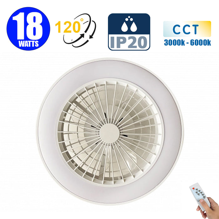 Ventilateur de plafond LED filaire - Série FRESH - 18 Watts - 1440 Lumens - 80 Lumens/watt - CCT (Couleur Changeante en Température) 3000k/4000k/6000k - IP20 - Angle 120° - 50 x 20 cm - Avec télécommande