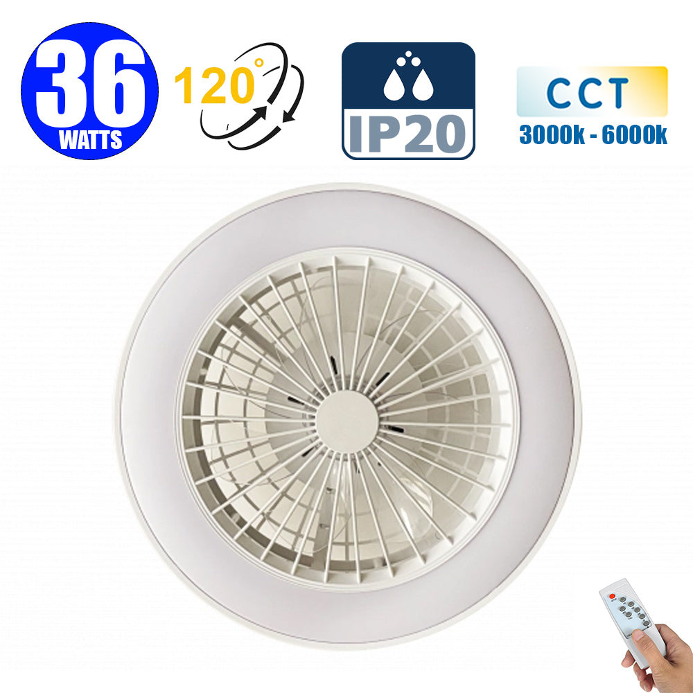 Ventilateur de plafond LED filaire - Série FRESH - 36 Watts - 2880 Lumens - 80 Lumens/watt - CCT (Couleur Changeante en Température) 3000k/4000k/6000k - IP20 - Angle 120° - 50 x 20 cm - Avec télécommande