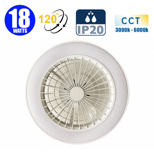 Ventilateur de plafond LED - Série FRESH - 18 Watts - 1440 Lumens - 80 Lumens/watt - CCT 3000k/4000k/6000k - IP20 - Angle 120° - 50 x 20 cm - Avec télécommande