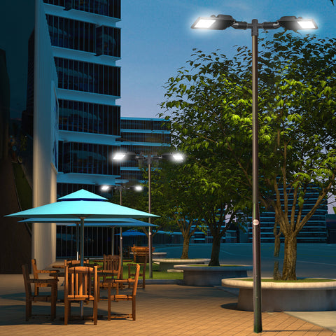 Pack lampadaire filaire complet double tête 3/4/5/6 mètres au choix : 2x Lampes filaires Série STARPRO + Mât EVO - Entraxe des trous 200mm - Noir