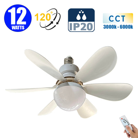 Ventilateur de plafond LED filaire - Série FRESH - 12 Watts - 960 Lumens - 80 Lumens/wattt - CCT (Couleur Changeante en Température) 3000k/4000k/6000k - IP20 - Angle 120° -  420mm de diamètre - Avec télécommande