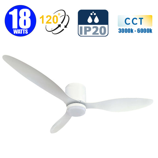 Ventilateur de plafond LED - Série FRESH - 18 Watts - 1440 Lumens - 80 Lumens/watt - CCT 3000k/4000k/6000k - IP20 - Angle 120° -  107 x 24 cm - Modèle Blanc - Avec télécommande