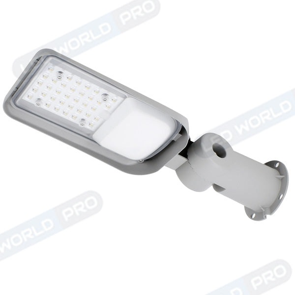 Pack de 4x Lampes de rue filaires - Série FLEX PLUS - 30 Watts - 4050 Lumens - 135 Lumens/Watt - Angle 140*70° - IP65 - IK08 - 42 x 14 x 11 cm - Tube d'insertion 50-60mm - Support ajustable - 4000K - Couleur GRIS - Garantie 5 ans