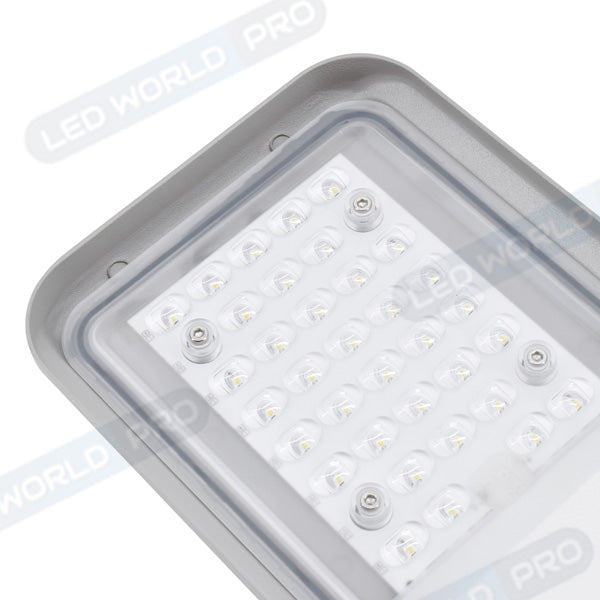 Pack de 4x Lampes de rue filaires - Série FLEX PLUS - 30 Watts - 4050 Lumens - 135 Lumens/Watt - Angle 140*70° - IP65 - IK08 - 42 x 14 x 11 cm - Tube d'insertion 50-60mm - Support ajustable - 4000K - Couleur GRIS - Garantie 5 ans