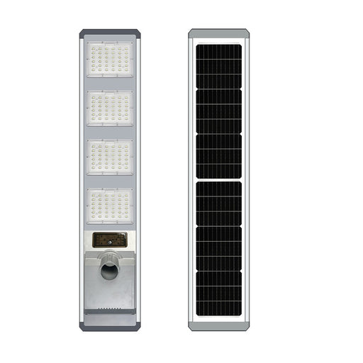 Lampe de rue solaire - Série VIBRATION - 4620 Lumens - 400 Watts - Structure Aluminium + ABS - Dimensions 1250 x 255 mm - Panneau solaire 46W MONOCRISTALLIN - Autonomie 12 heures