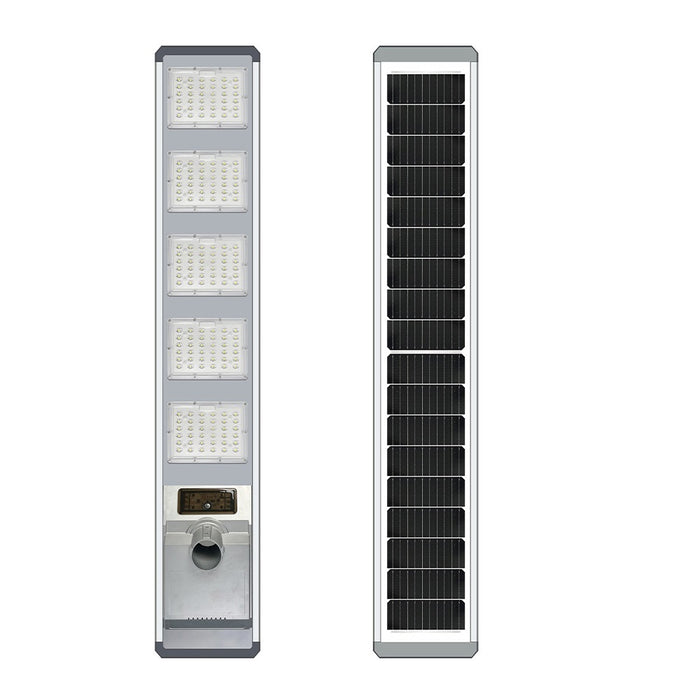 Lampe de rue solaire - Série VIBRATION - 5640 Lumens - 500 Watts - Structure Aluminium + ABS - Dimensions 1500 x 255 mm - Panneau solaire 55W MONOCRISTALLIN - Autonomie 12 heures