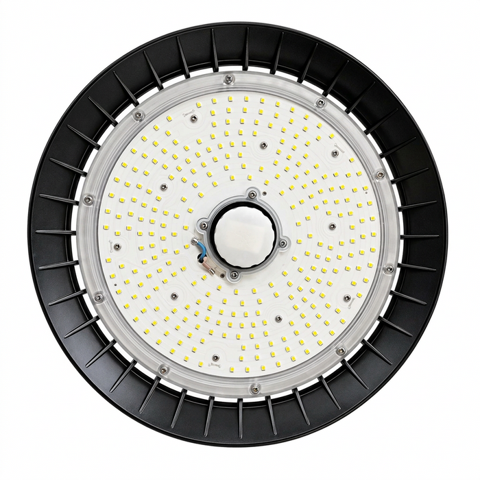 Lampe industrielle UFO - Série LIGHT V3 SENSOR - Avec détecteur de mouvement - 200 Watts - 30 000 Lumens - 150 Lumens/Watt - Angle 120° - IP65 - 32 x 13 cm - Transformateur SOSEN - Dimmable 0 à 10V - 3000k/4000k/6000k - Garantie 5 ans
