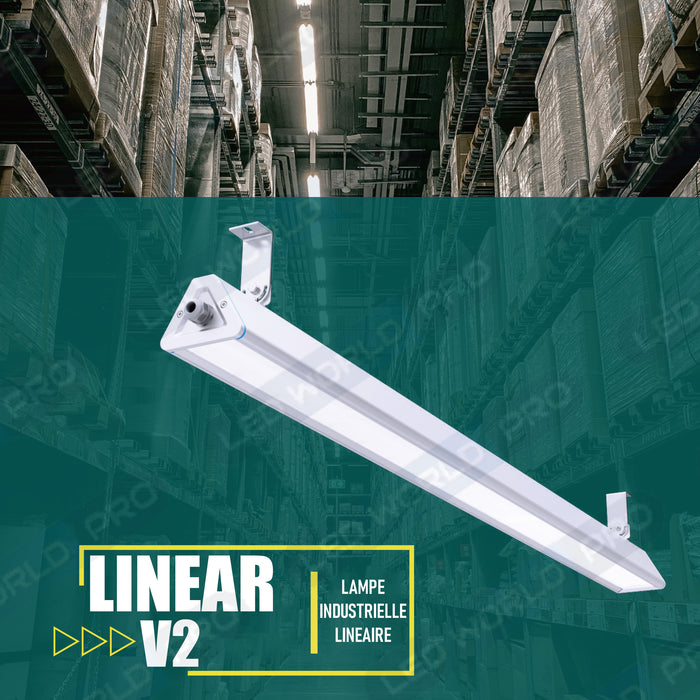 Pack de 12x Lampes industrielles linéaires - Série LINEAR V2 - 100 Watts - 16 000 Lumens - 160 Lumens/watt - Angle 30x90°  - IP66 - 60 x 11 x 8 cm - Transformateur SOSEN - Branchement en Série Possible - 4000K - Garantie 5 ans