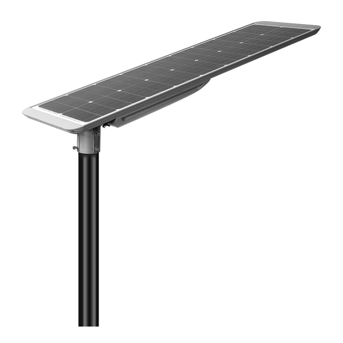 Lampe de rue solaire - Série STREET V3 -  16000 Lumens - 80 Watts - Structure Aluminium - Dimensions 1388 x 408 x 150 mm - Panneau solaire 105W MONOCRISTALLIN - Autonomie 12 heures - Garantie 3 ans