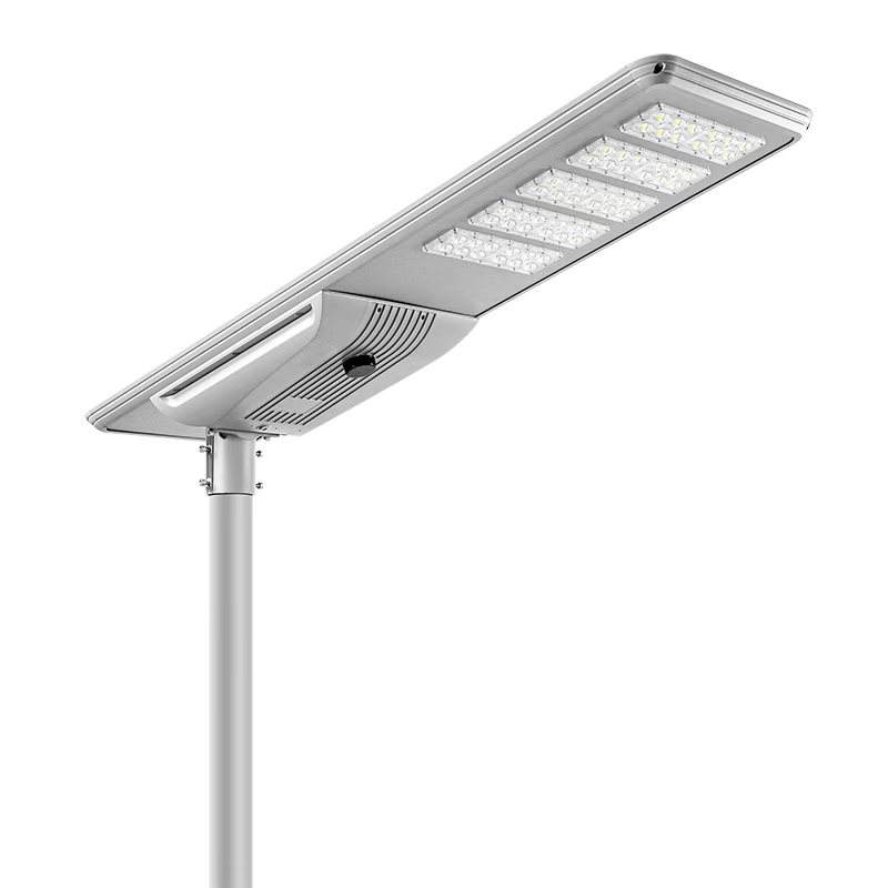 Lampe de rue solaire - Série STREET V3 -  16000 Lumens - 80 Watts - Structure Aluminium - Dimensions 1388 x 408 x 150 mm - Panneau solaire 105W MONOCRISTALLIN - Autonomie 12 heures - Garantie 3 ans