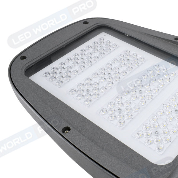 Lampe de rue filaire - Série JPR - 120 Watts - 15 600 Lumens - 130 Lumens/Watt - Angle 120° - IP66 - IK08 - 68 x 30 x 18 cm - Tube d'insertion 60mm - Support ajustable - 6000K - Couleur GRIS - Transformateur INVENTRONICS - Garantie 5 ans
