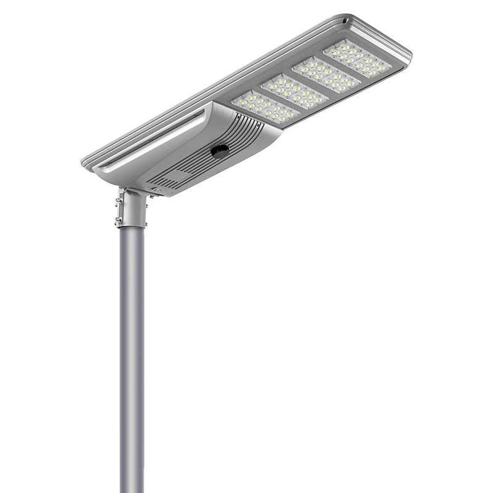 Lampe de rue solaire - Série STREET V3 -  12 000 Lumens - 60 Watts - Structure Aluminium - Dimensions 1173 x 408 x 150 mm - Panneau solaire 80W MONOCRISTALLIN - Autonomie 12 heures - Garantie 3 ans