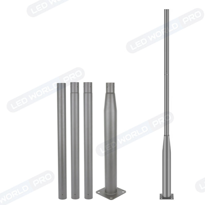 Pack lampadaire complet 4 mètres : Lampe solaire Série OVNI FUTUR 1200 Watts 3000k / 6000k / RGB + Mât STANDARD V3 - 4 mètres - Couleur Gris