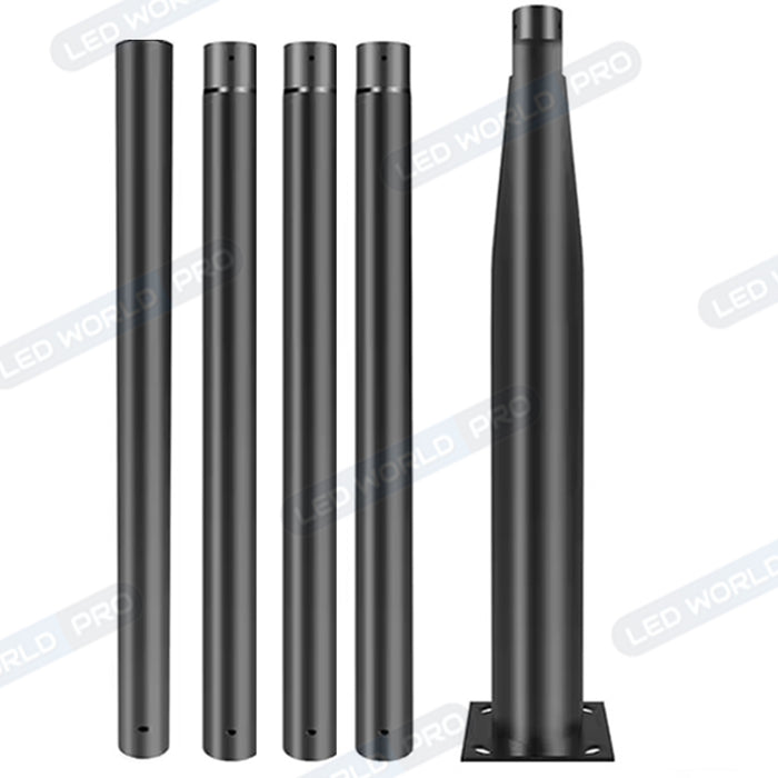 Mât / Poteau pour lampe de rue - Nouveau design - Série STANDARD V3 EVO - 5 mètres - Entraxe latéral des trous 200mm -  Couleur NOIR - Finition épurée - Base de fondation incluse - Capuchon en option