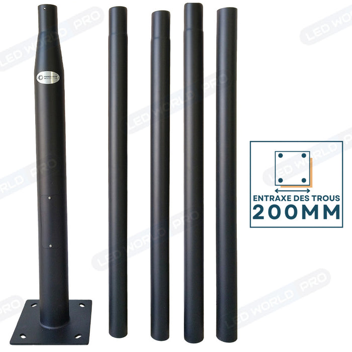 Pack lampadaire solaire complet 5 mètres : Projecteur LED solaire - Série PERFORMANCE - 700 Watts - 4000 Lumens - 6000k + Mât STANDARD (V1 EVO ou V4 EVO - Avec trappe) + Tête de mât rectangulaire