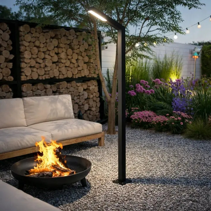 Lampe de rue / jardin filaire - Série MODERNA 50 - 50 Watts - 7000 Lumens - 140 Lumens/Watt - Angle 140° - IP65 - Hauteur 3,5 mètres - 350 x 65 x 12 cm - 4000K - Avec trappe - Base de fondation et rallonge 1 mètre en option