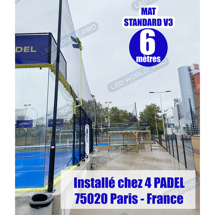 Mât / Poteau pour lampe de rue - Nouveau design - Série STANDARD V3 EVO - 3 mètres - Entraxe latéral des trous 200mm -  Couleur NOIR - Finition épurée - Base de fondation en option - Capuchon en option