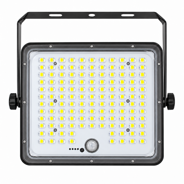 Projecteur LED solaire - Série SECURITY V5 - CCT ( Couleur Changeante en Température) - 700 Watts - 5600 Lumens - IP65 - Angle 120° - 33 x 27 x 8 cm - Panneau solaire MONOCRISTALLIN - Mode de détection sans veille 0-100% - Télécommande Multifonctions