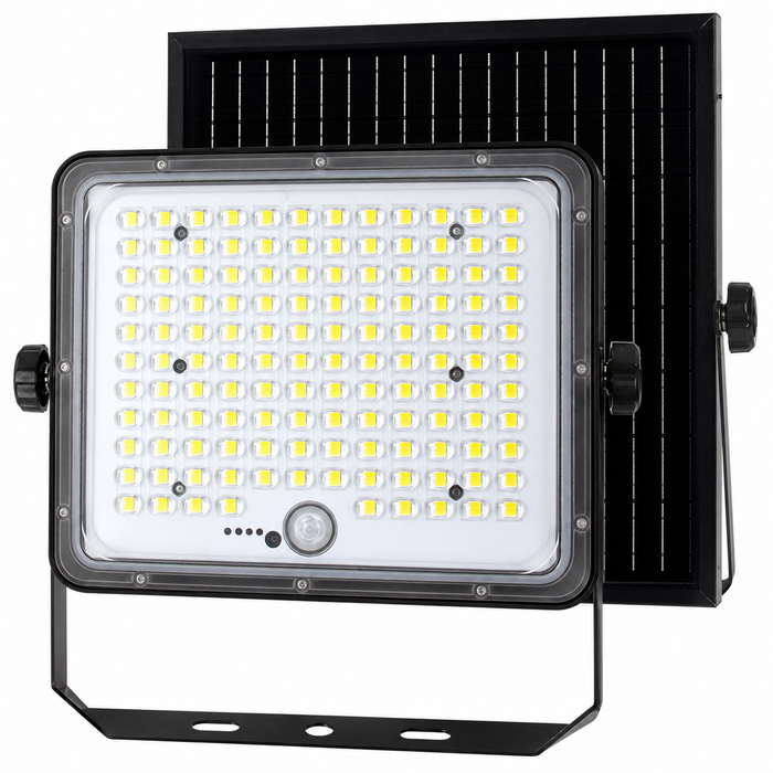 Projecteur LED solaire - Série SECURITY V5 - CCT ( Couleur Changeante en Température) - 700 Watts - 5600 Lumens - IP65 - Angle 120° - 33 x 27 x 8 cm - Panneau solaire MONOCRISTALLIN - Mode de détection sans veille 0-100% - Télécommande Multifonctions