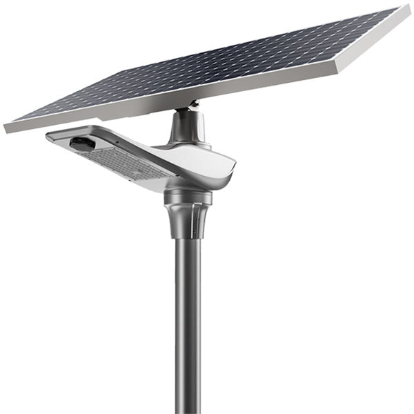 Lampe de rue solaire - Série OPIUM - 40 Watts - 6800 Lumens - 170 Lumens/Watt - Angle 150x70°- IP65 - IK08 - Structure en ALUMINIUM - 72 x 32 x 31 cm - Tube d'insertion 76mm - Régulateur MPPT - Avec détecteur de mouvement - Garantie 3 ans