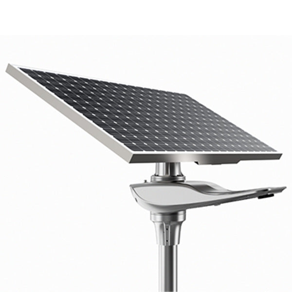 Lampe de rue solaire - Série OPIUM - 40 Watts - 6800 Lumens - 170 Lumens/Watt - Angle 150x70°- IP65 - IK08 - Structure en ALUMINIUM - 72 x 32 x 31 cm - Tube d'insertion 76mm - Régulateur MPPT - Avec détecteur de mouvement - Garantie 3 ans