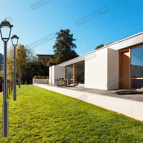 Pack de 2x Lampes de jardin filaires - Série OVALI RETRO - 40 Watts - 5600 Lumens - 140 Lumens/Watt - IK08 - IP65 - 120° – 4000k - Transformateur SOSEN - Tube d’insertion 80 mm - 70 x 40 x 40 cm - Avec couvercle anti-éblouissement -  Garantie 5 ans