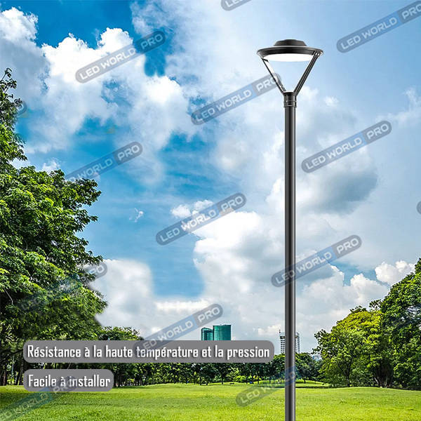 Pack lampadaire filaire complet 3 mètres : Lampe de jardin et parking filaire - Série OVALI V2 - CCT (Couleur Changeante en Température) - 50 Watts + Mât STANDARD - 3 mètres avec trappe + Adaptateur 60/80mm