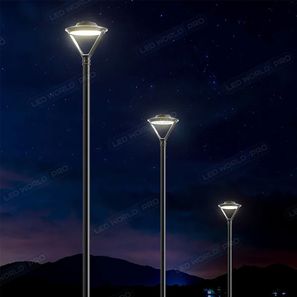 Pack lampadaire filaire complet 5 mètres : Lampe de jardin et parking filaire - Série OVALI V2 - CCT (Couleur Changeante en Température) - 80 Watts + Mât STANDARD - 5 mètres + Adaptateur 60/80mm