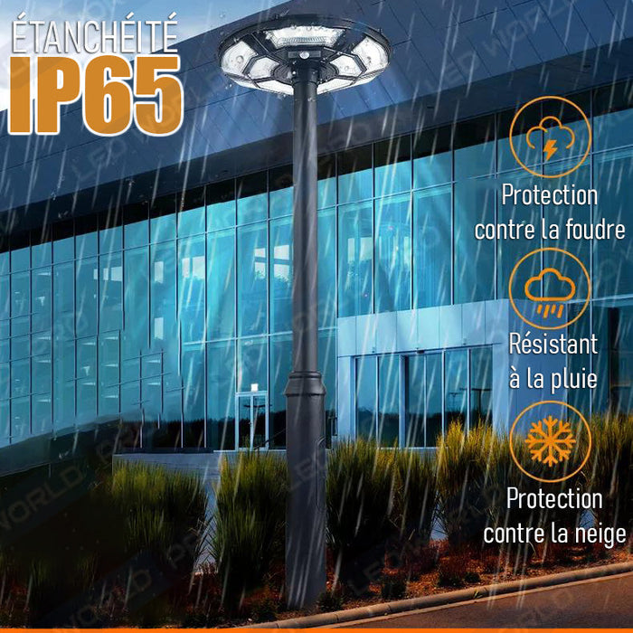 Pack de 4x Lampes solaires pour extérieur - Série OVNI BASIC V2 - Rendu lumineux 150W - 950 Lumens - Angle 360° - IP65 - 55 x 15 cm - Tube d'insertion 60 / 76mm - Avec télécommande - Avec détecteur de mouvement - Avec capteur crépusculaire - 6000k