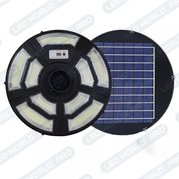 Pack de 4x Lampes solaires pour extérieur - Série OVNI BASIC V2 - Rendu lumineux 150W - 950 Lumens - Angle 360° - IP65 - 55 x 15 cm - Tube d'insertion 60 / 76mm - Avec télécommande - Avec détecteur de mouvement - Avec capteur crépusculaire - 6000k