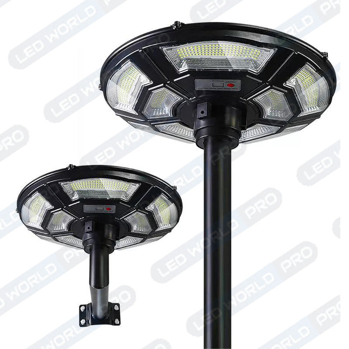 Pack de 2x Lampes solaires pour extérieur - Série OVNI BASIC V2 - Rendu lumineux 150W - 950 Lumens - Angle 360° - IP65 - 55 x 15 cm - Tube d'insertion 60 / 76mm - Avec télécommande - Avec détecteur de mouvement - Avec capteur crépusculaire - 6000k