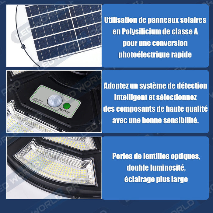 Pack de 4x Lampes solaires pour extérieur - Série OVNI BASIC V2 - Rendu lumineux 150W - 950 Lumens - Angle 360° - IP65 - 55 x 15 cm - Tube d'insertion 60 / 76mm - Avec télécommande - Avec détecteur de mouvement - Avec capteur crépusculaire - 6000k